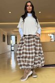 Roberta Plaid Brushed Cotton Balloon Hem Skirt Camel